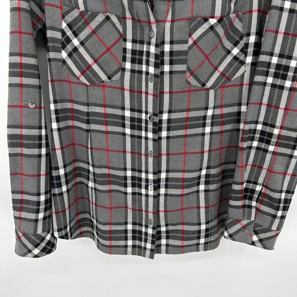 MARKET & SPRUCE Women's Gray Red Plaid Long Sleeve Button Up Shirt Size Medium - Picture 4 of 6